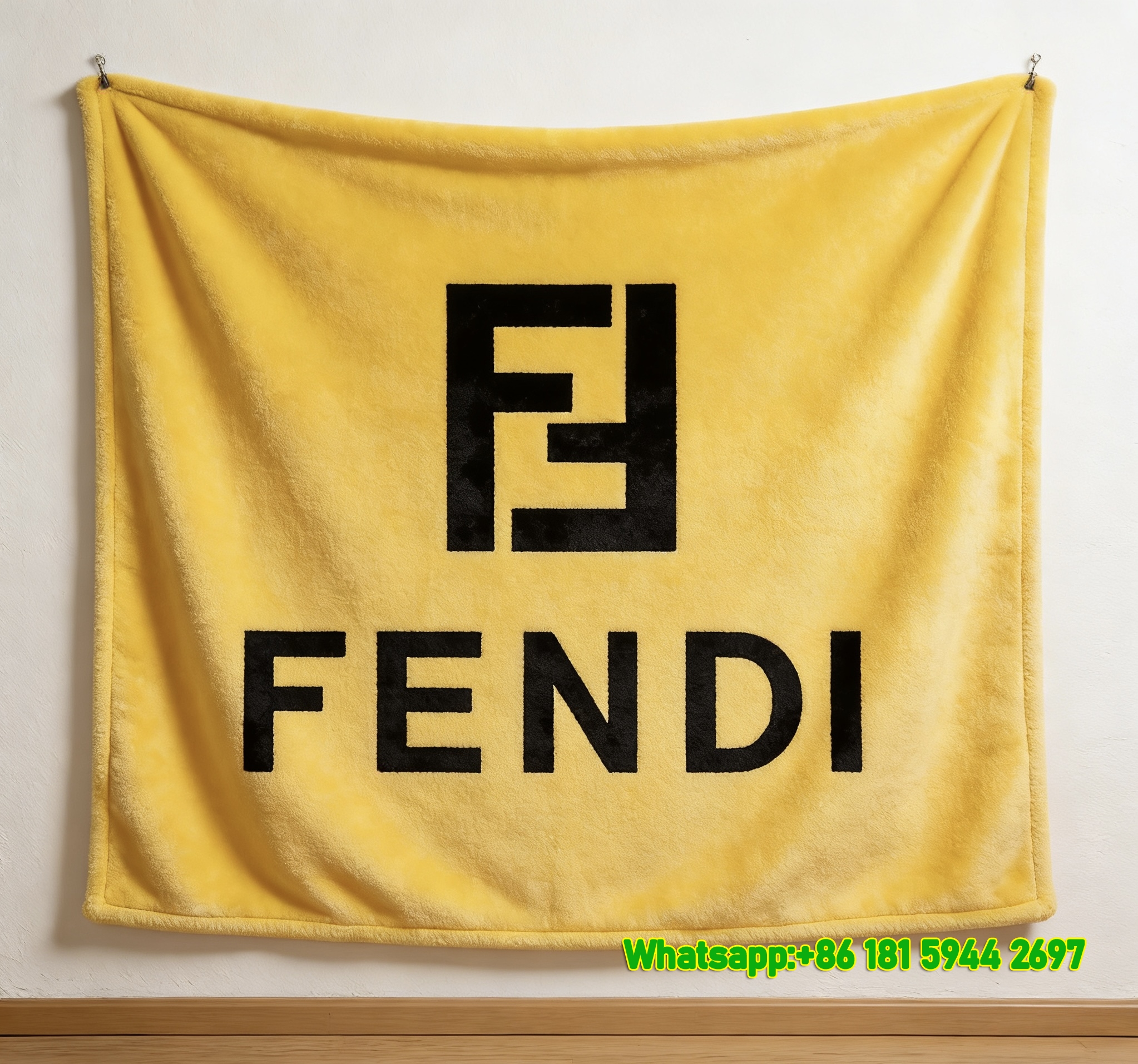 Fendi Yellow Black FF Logo Flannel Sofa Throw Blanket Luxury Designer IMG_9333
